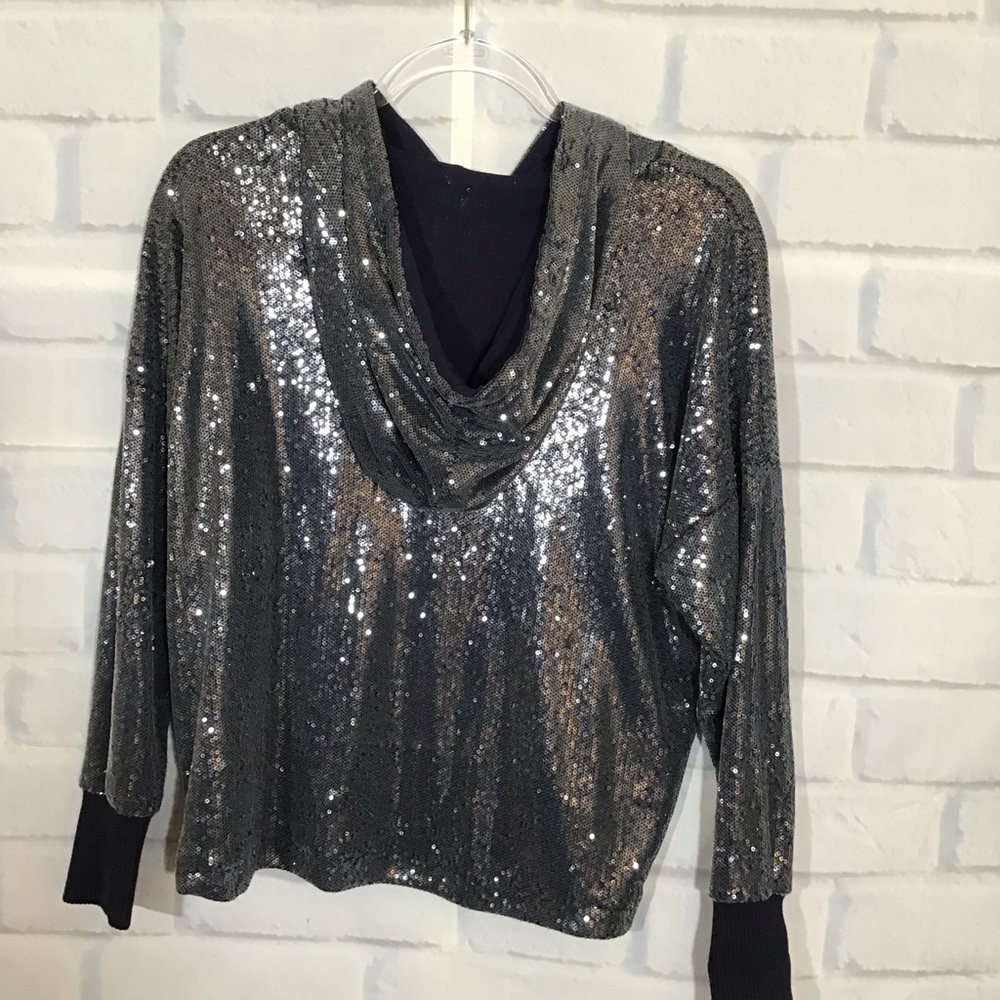 Anthropologie Postmark‎ Blue/ Silver Hooded Sequin Sweat Jacket Sz. XS - Picture 3 of 7